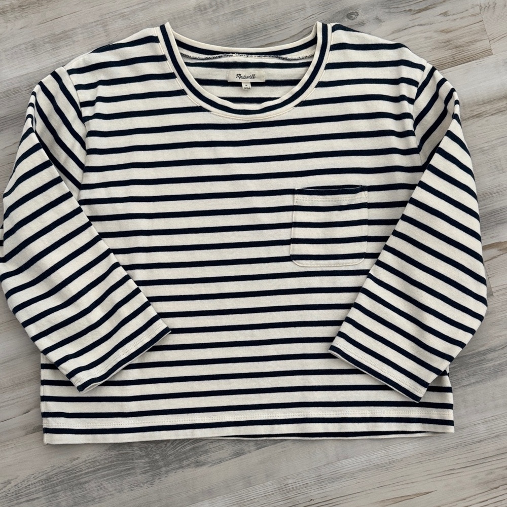 Madewell Navy Striped 3/4 Sleeve Tee